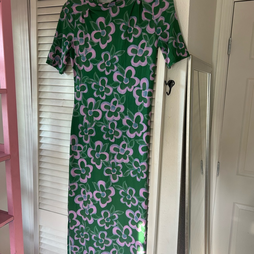 Nasty Gal Green Maxi Dress with Pink Floral Print